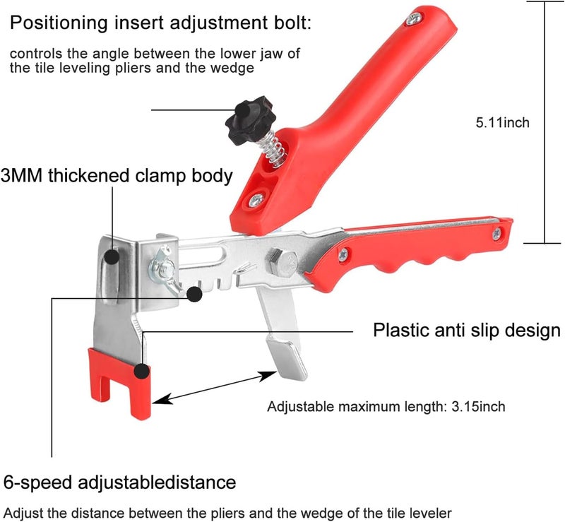 RUHOOM Tile Leveling system Plier Hand Floor Pliers Tiling Installation Tool Tile Locator Leveling System for DIY Ceramic Tile Stone Wall Tile Spacers Adjustment red - Image 2